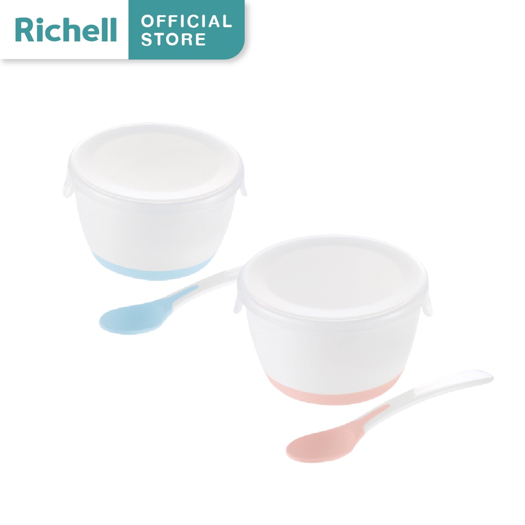 Bộ 2 chén ăn dặm richell tli bước 1 kèm muỗng mềm và nắp | baby