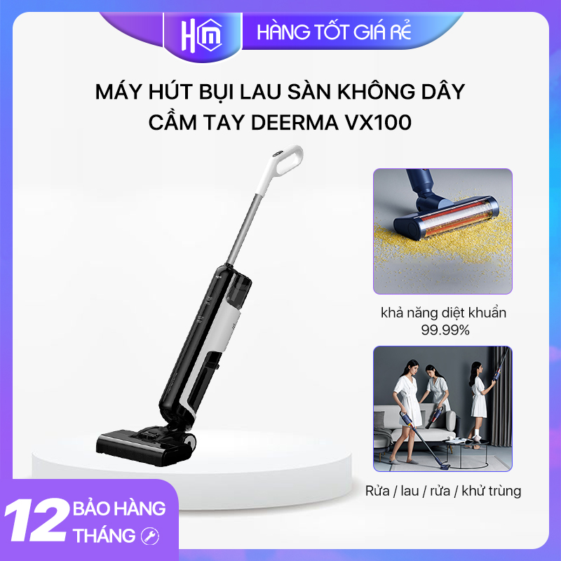 Máy hút bụi lau sàn không dây cầm tay, hút khô và ướt deerma vx100