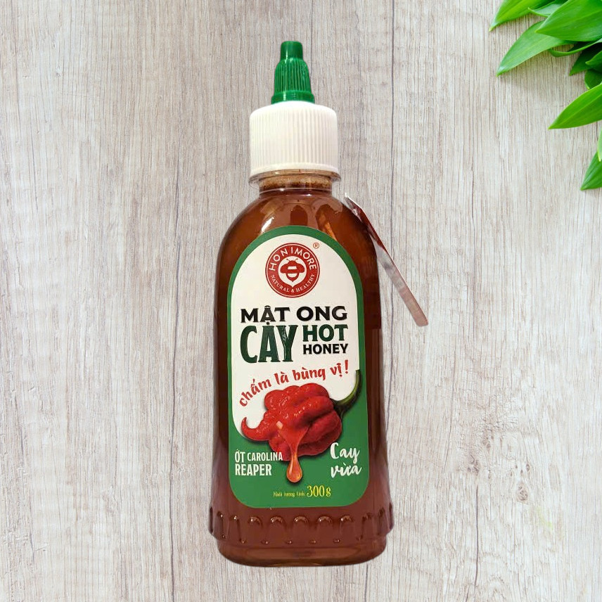 HONIMORE [chai XANH 300gr] MẬT ONG CAY VỪA Super Hot Honey with Carolina Reaper