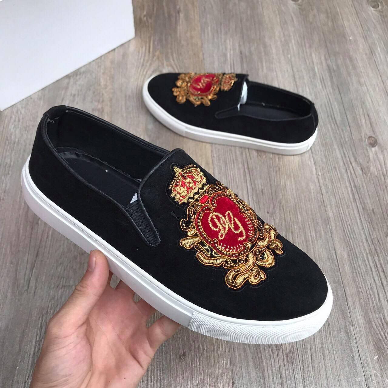 Giầy lười thêu đỏ D&G nam