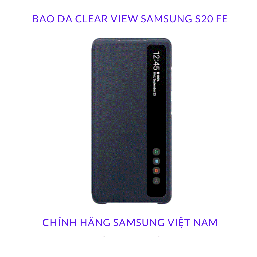 Bao da clear view samsung galaxy s20 fe, mới chính hãng, màn hình led thông báo, chống sốc