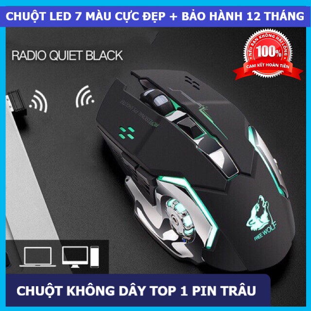 Chuột không dây gaming máy tính X8 có đèn LED đổi màu, pin sạc cực trâu, tương thích pc, laptop chơi game cực đã, mouse vi tính chơi game ko dây