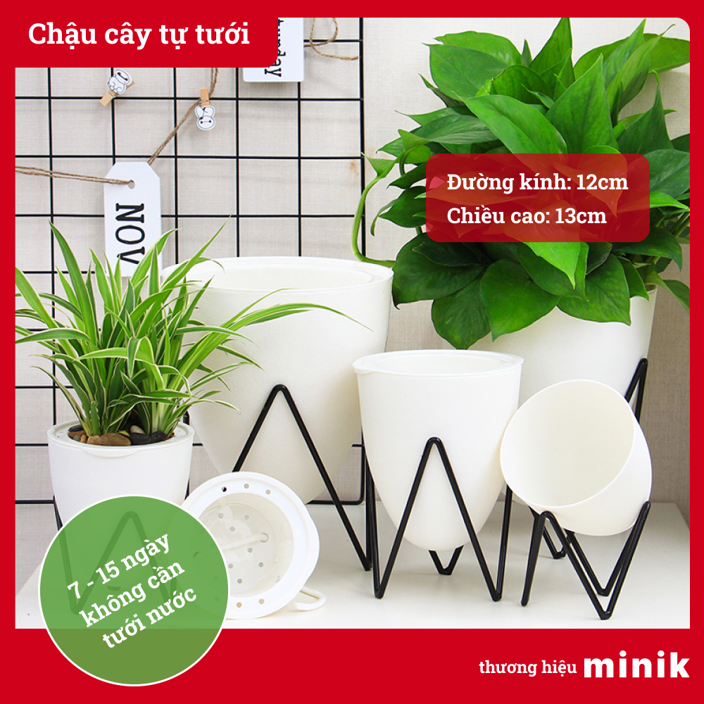 Chậu trồng cây tự dưỡng MINIK hình trứng với chân sắt kê chậu, phong cách Bắc Âu, chậu cây thông minh tự tưới, chất liệu nhựa PP tiêu chuẩn Châu Âu, size 11.5cm x 13cm