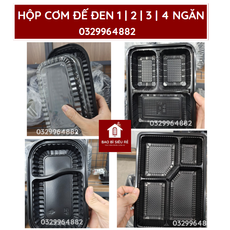 Hcm freeship | hộp đựng cơm đế đen dùng 1 lần kèm nắp - hộp cơm đế đen từ 1 đến 4 ngăn