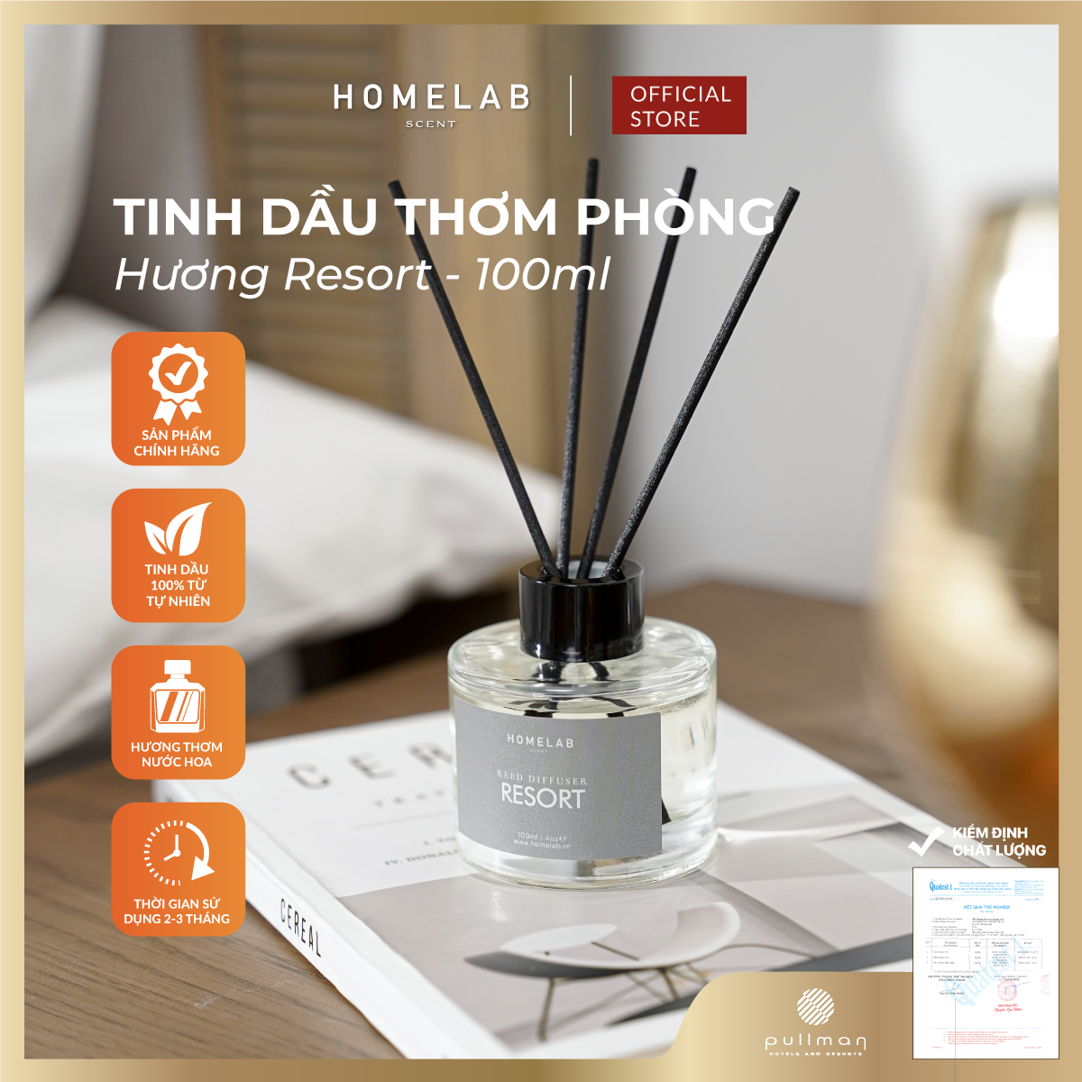 Tinh dầu thơm phòng hương thơm RESORT - mùi hương của tập đoàn khách sạn, resort sang trọng tinh khiết 100ML-Homelab