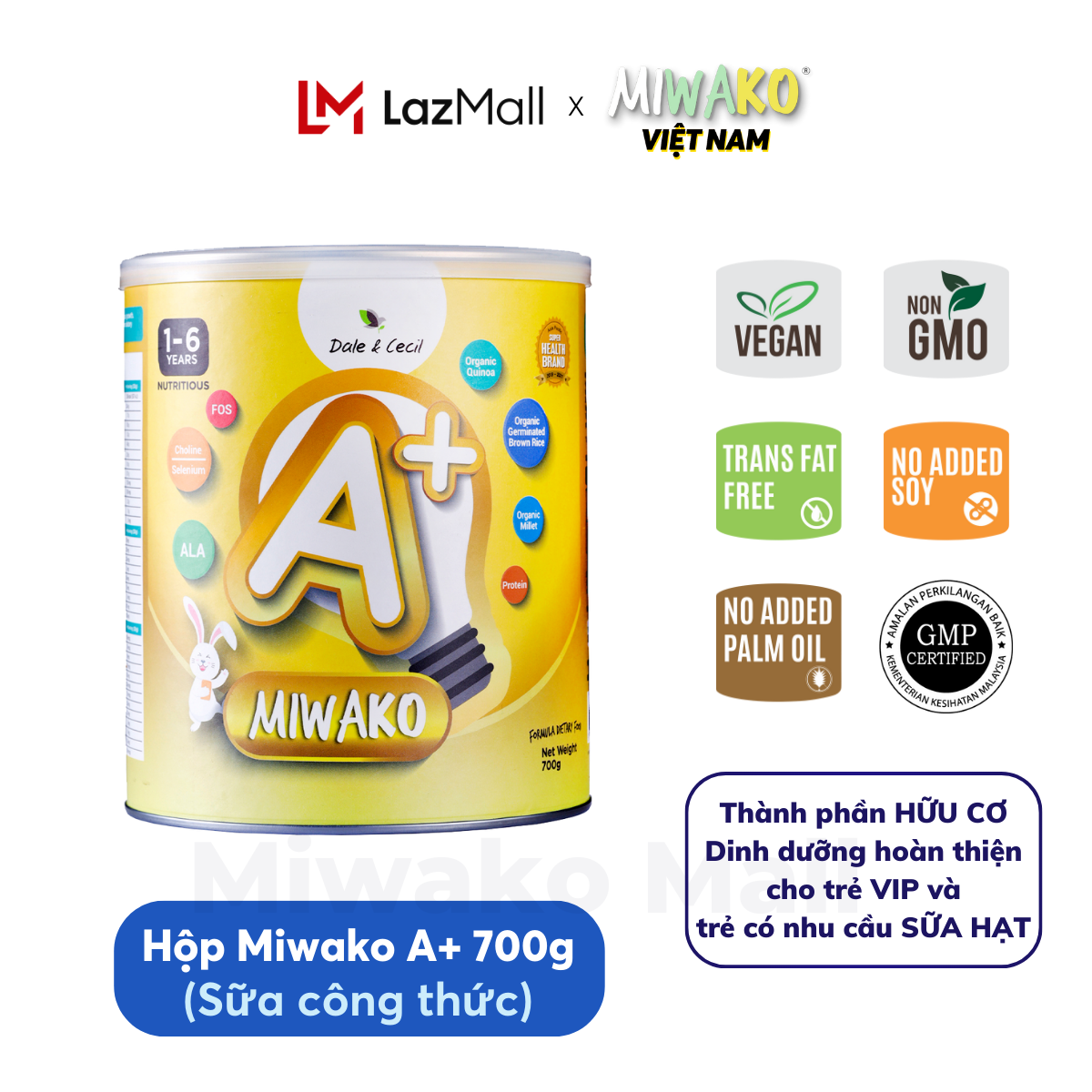 Miwako A+ Nut Milk Vanilla Flavor 700Gr Box, Genuine Imported from Malaysia, Comprehensive Nutritional Supplement for Babies - 3