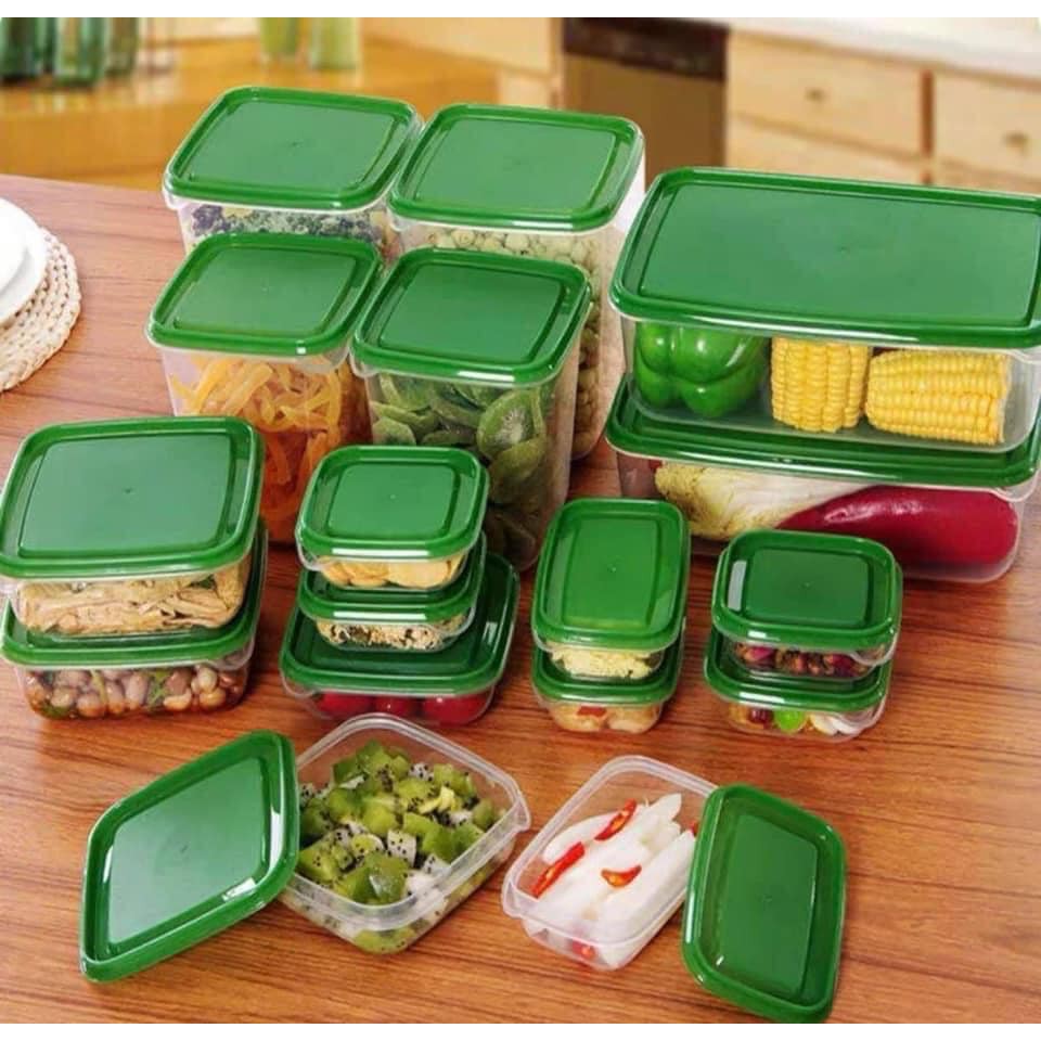 Bộ 17 hộp đựng thức ăn, gia vị bằng nhựa đủ kích cỡ chất liệu an toàn dùng trong thực phẩm không gây ảnh hưởng đến mùi vị thực phẩm
