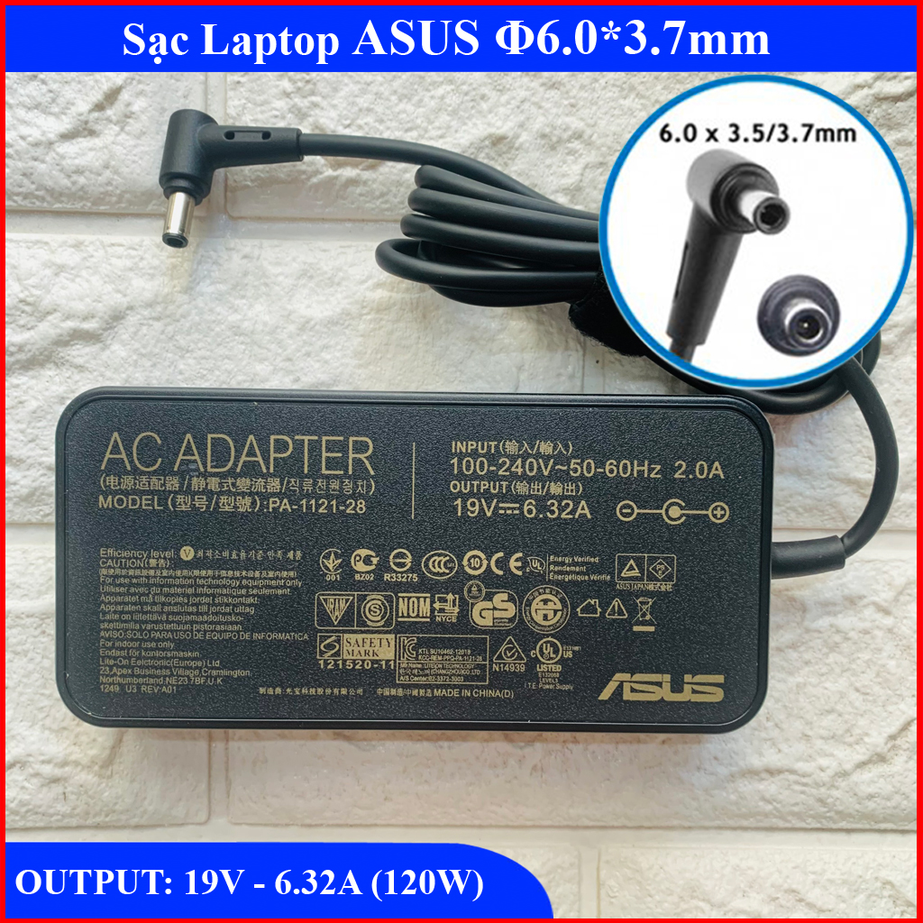 Sạc laptop asus gaming fx505 - fx505g - fx505d - fx505du - fx86f 19v - 6.32a 120w đầu sạc 6.0mm*3.7mm có kim nhỏ ở trong đầu sạc