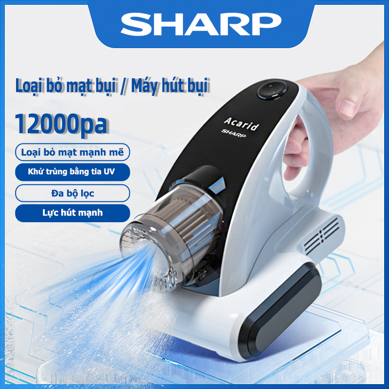 Sharp Máy hút bụi cầm tay mini không dây giường nệm diệt khuẩn UV, Máy hút bụi Mite, bộ lọc mịn,hút sạch bụi chăn, ga, gối, đệm, ghế sofa loại bỏ 99% vi khuẩn - Máy hút bụi gia đình