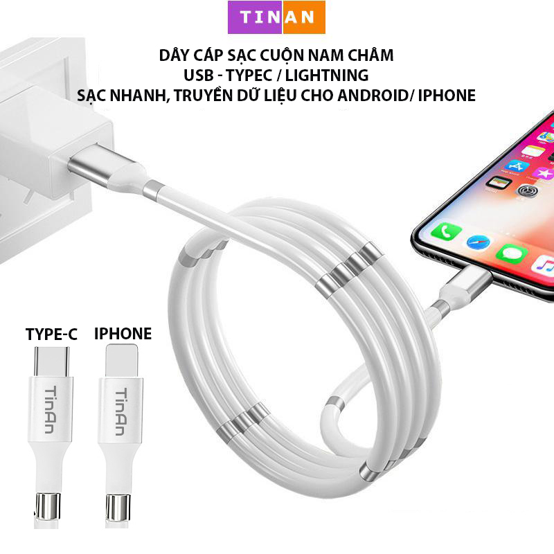 Dây Cáp TinAn Đầu Nam Châm Sạc Nhanh, Truyền Dữ Liệu Cổng USB, Type C, Iphone