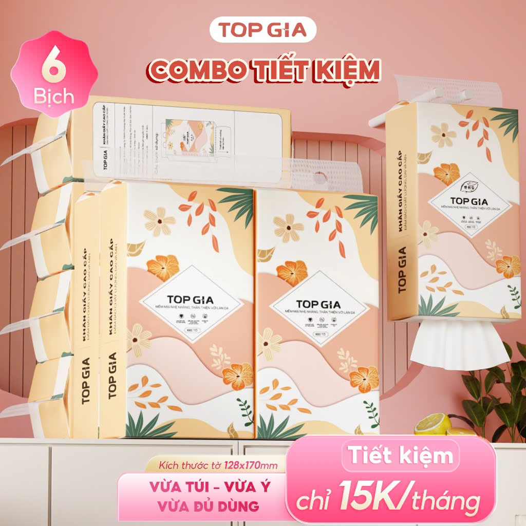 Top Gia Tieu Ha Wall-Mounted Tissue Paper, Toilet Paper 6 Packs of 1000 Sheets, Safe for All Skin Types, Used for All Spaces - 2