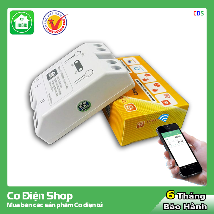 Công tắc thông minh ĐIỀU KHIỂN TỪ XA qua wifi HUNONIC DATIC 1 Kênh 500W - Cơ Điện Shop