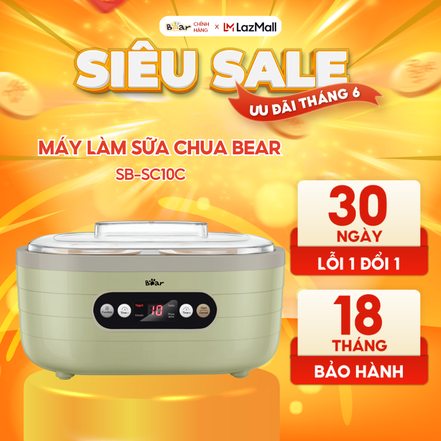 Máy làm sữa chua bear 1,7l đa chức năng lên men tự động tiết kiệm thời gian đảm bảo an toàn vệ sinh thực phẩm sb-sc10c