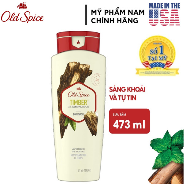 [USA] Sữa tắm nam Gel Old Spice Timber With Sandalwood 473ml hương gỗ + Vanilla - Mỹ