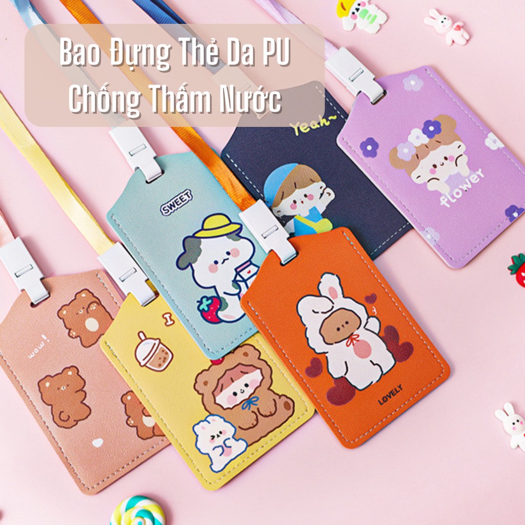 Dây đeo thẻ học sinh sinh viên Bao đựng thẻ văn phòng bằng da PU chống thấm nước phong cách Hàn Quốc