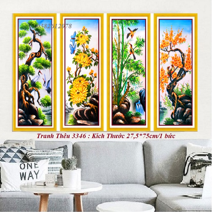 Tranh thêu chữ thập Tứ Quý LV3346 - Tranh Tự Thêu