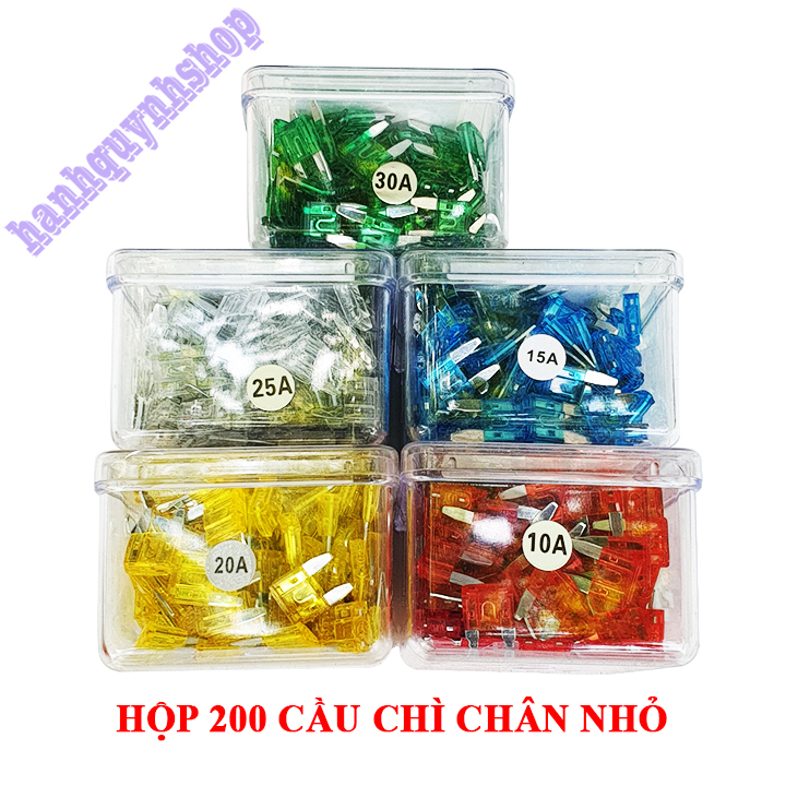 Hộp 200 cầu chì ô tô chân nhỏ 10a 15a 20a 25a 30a loại đẹp