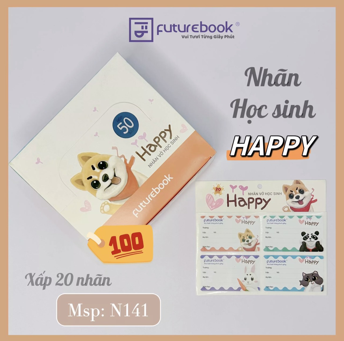 Nhãn vở học sinh happy. msp n141. văn phòng phẩm futurebook.