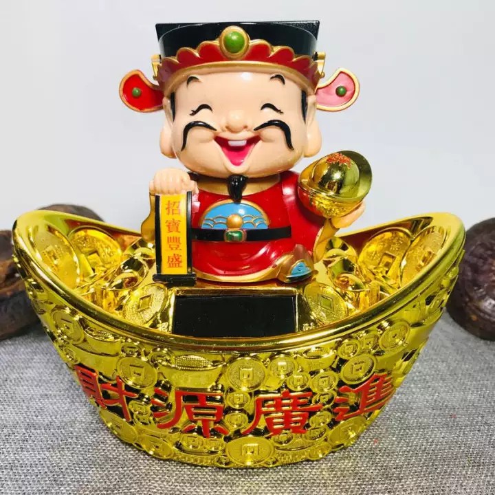 [HCM]Ông thần tài ngồi thổi vàng năng lượng nhỏ (13x14cm) - Thần Tài ngồi thổi vàng gật đầu gọi khách chiêu tài lộc năng lượng mặt trời - Tuong than tai