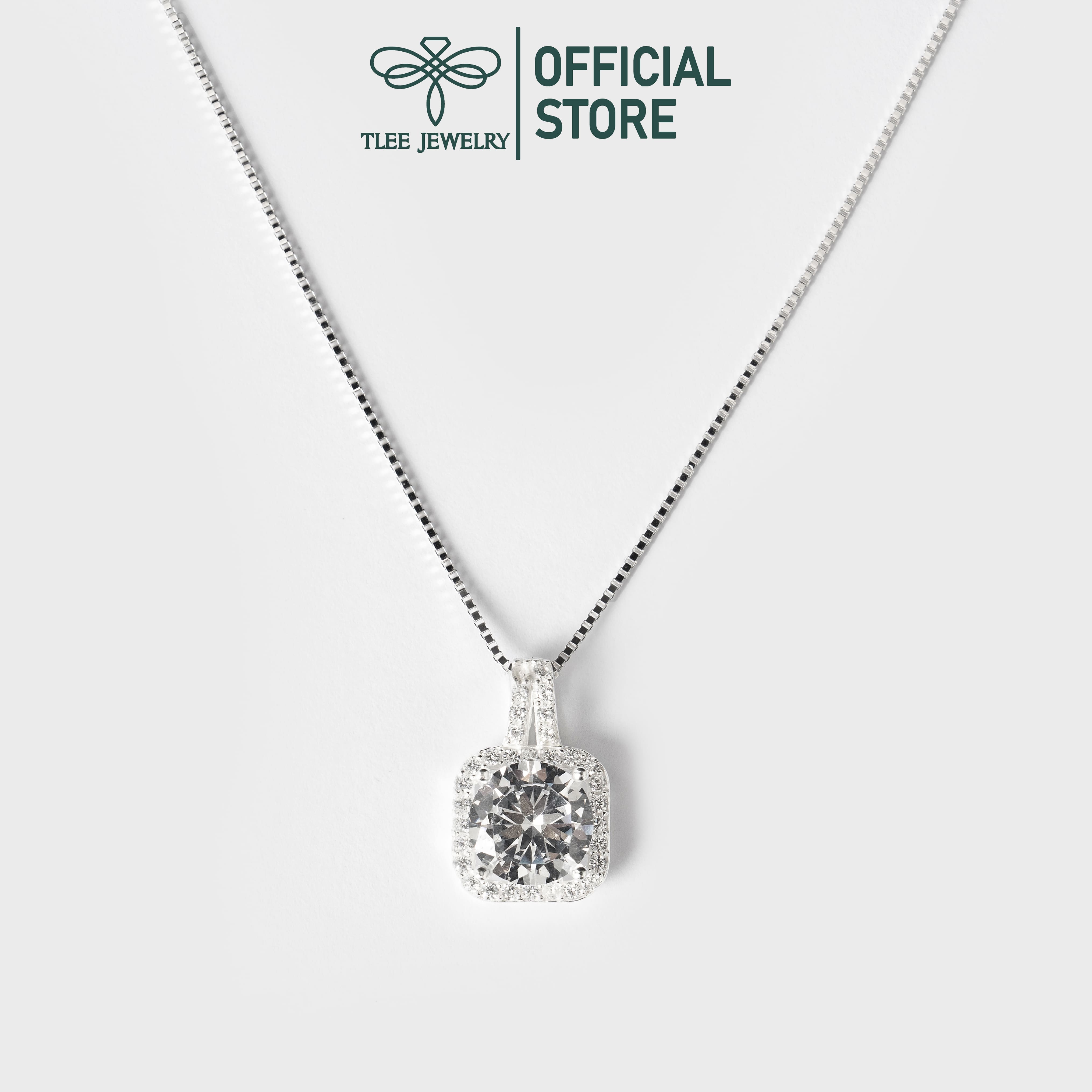 Dây chuyền bạc nữ TLEE mặt vuông nạm đá cao cấp TleeJewelry D0127