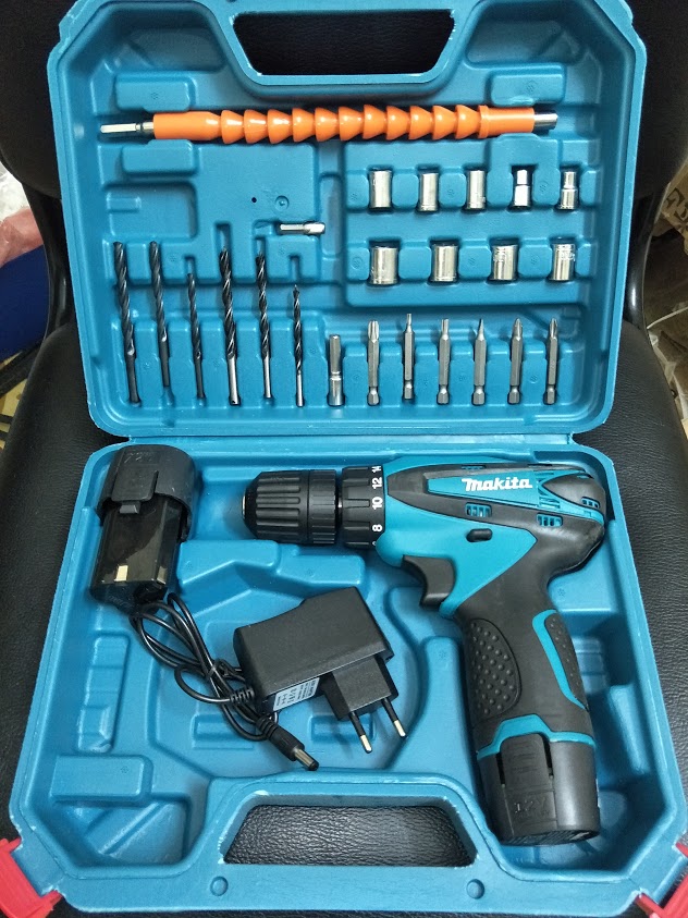 Máy khoan pin, máy bắt vít 12v MKT bộ 2 pin và nhiều phụ kiện hấp dẫn
