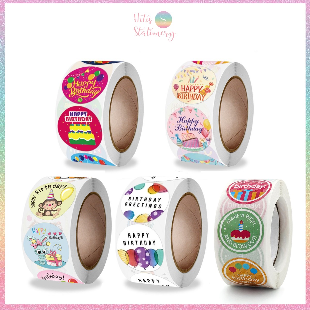 HOTIS Sticker Happy Birthday nhãn dán Chúc mừng sinh nhật dán quà tặng, trang trí - Cuộn 500 tem