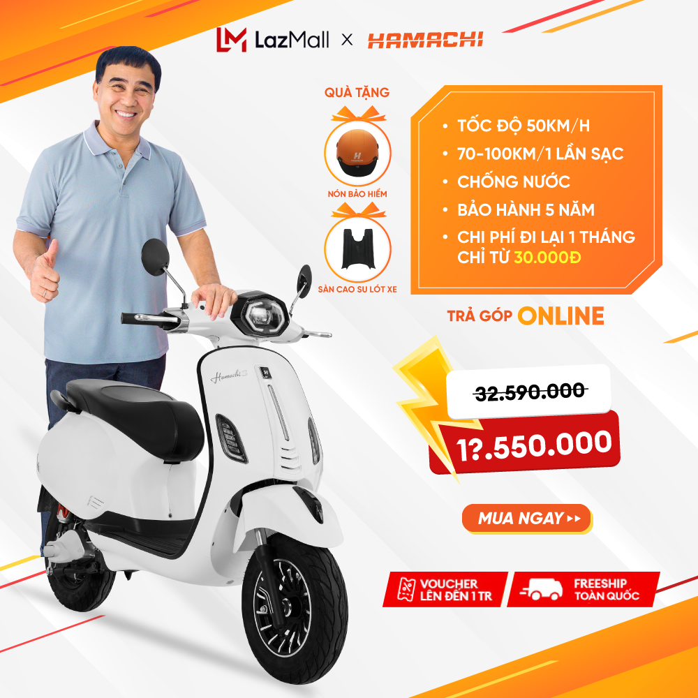 Xe Máy Điện Cao Cấp HAMACHI S+ Trắng Công Nghệ Nhật Bản Thiết Kế Sang Trọng Hiện Đại 90kg