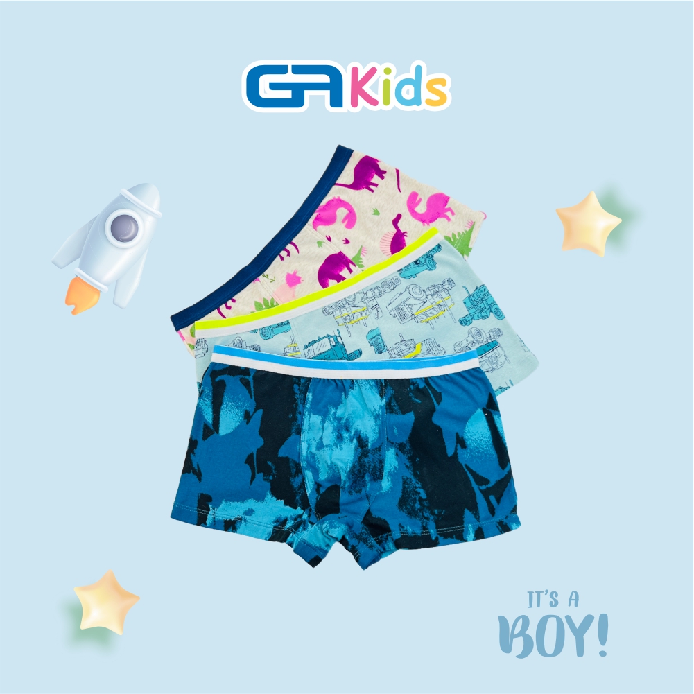 Set 3 Quần Lót Boxer Bé Trai Cao Cấp GAKIDS Cotton Co Giãn 4 Chiều, Thấm Hút Tốt, Thoải Mái Cho Bé Trai Năng Động Cả Ngày, Từ 15-45Kg