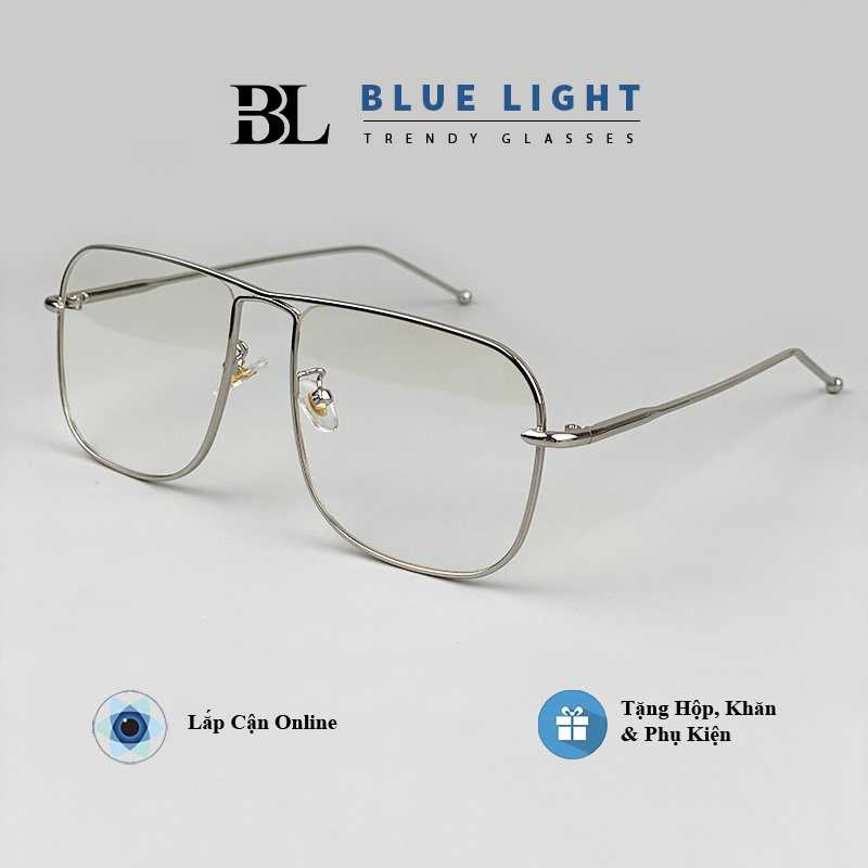 Kính Giả Cận Gọng Kính Cận Nam Nữ Mắt Vuông To Gọng Đen Bạc Đan Chéo Không Độ - BLUE LIGHT SHOP