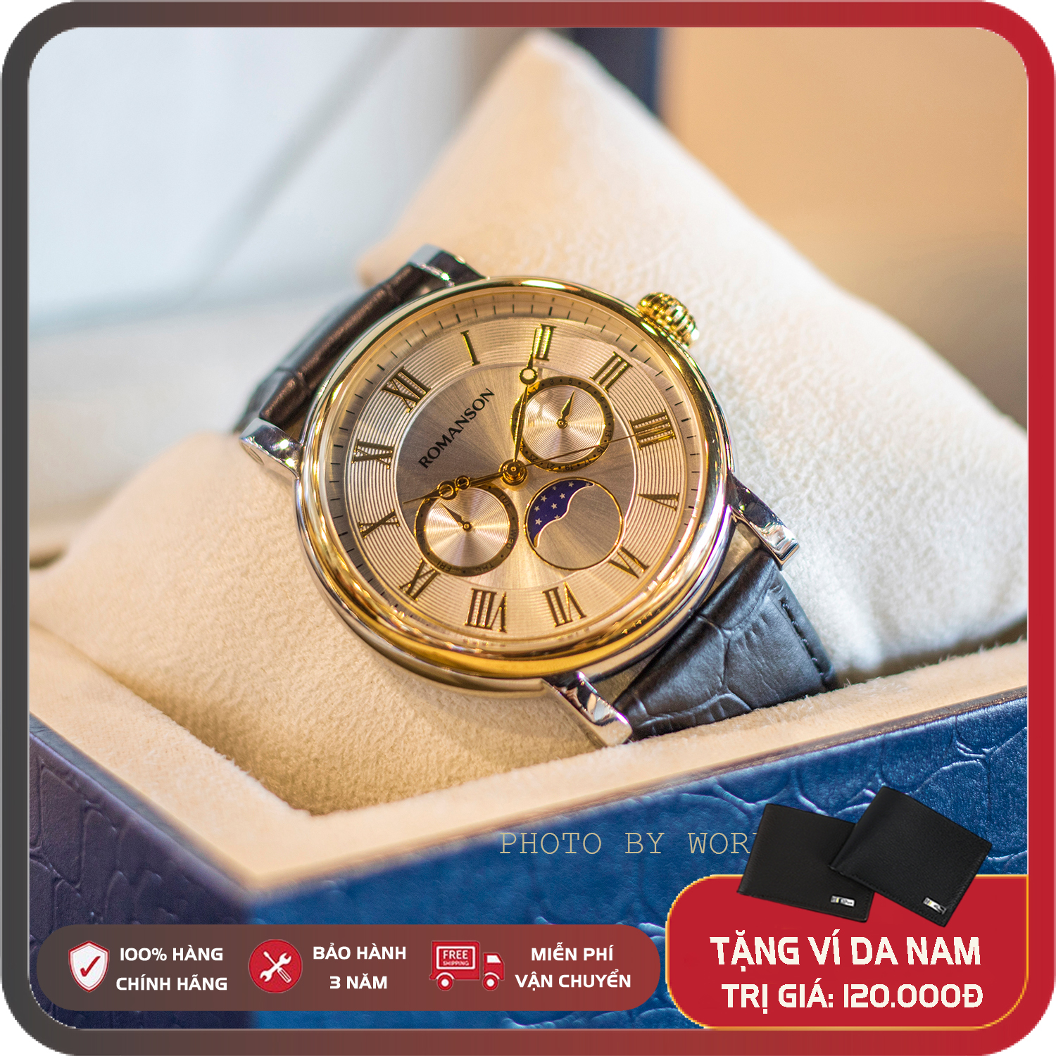 Đồng hồ nam romanson tl4240fmcwh full box, sổ bh quốc tế 3 năm, chống xước, chống nước, dây da cao cấp