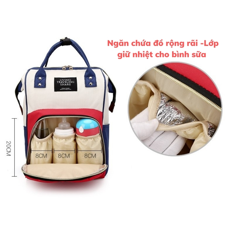 Balo / Túi bỉm sữa cho mẹ bé có ngăn giữ nhiệt sữa thời trang đa năng tiện lợi
