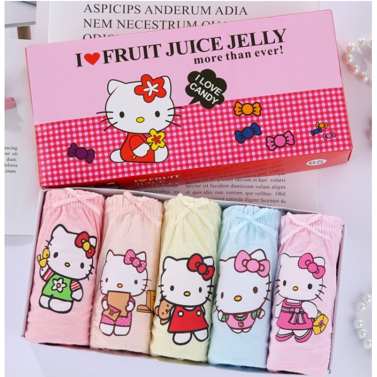 [HCM]Bộ 5 quần lót trẻ em vải cotton 100% Hàn Quốc mẫu Mèo Hello Kitty dành cho bé gái