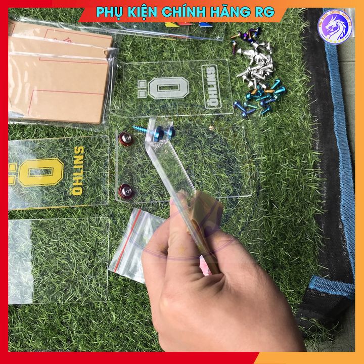 Mica che phuộc cong dày 4li gắn ex winner mix kèm ốc