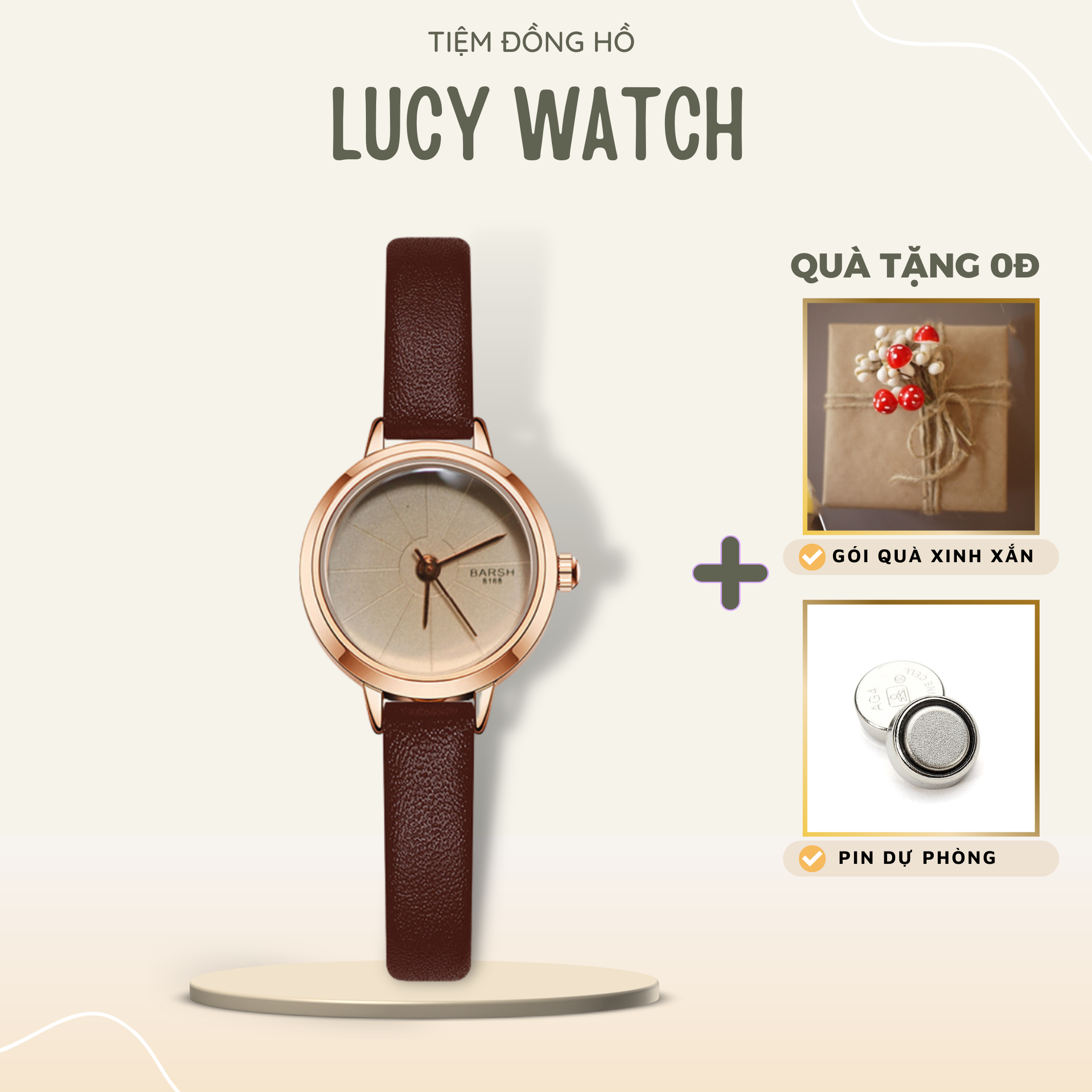 Đồng hồ nữ dây da thời trang LC28 mặt tròn phong cách retro vintage Hàn Quốc Lucy Watch