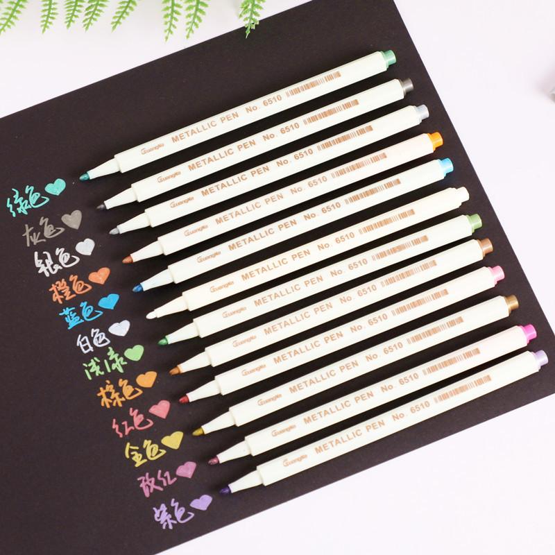 10x Metallic Pencil Set Marker Album Sketch Water Color Marker Brush Pen