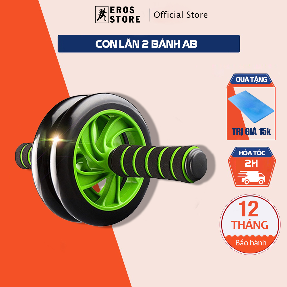 Dụng cụ tập cơ bụng, con lăn cơ bụng 2 bánh, máy tập cơ bụng con lă tập gym tại nhà TẶNG thảm lót