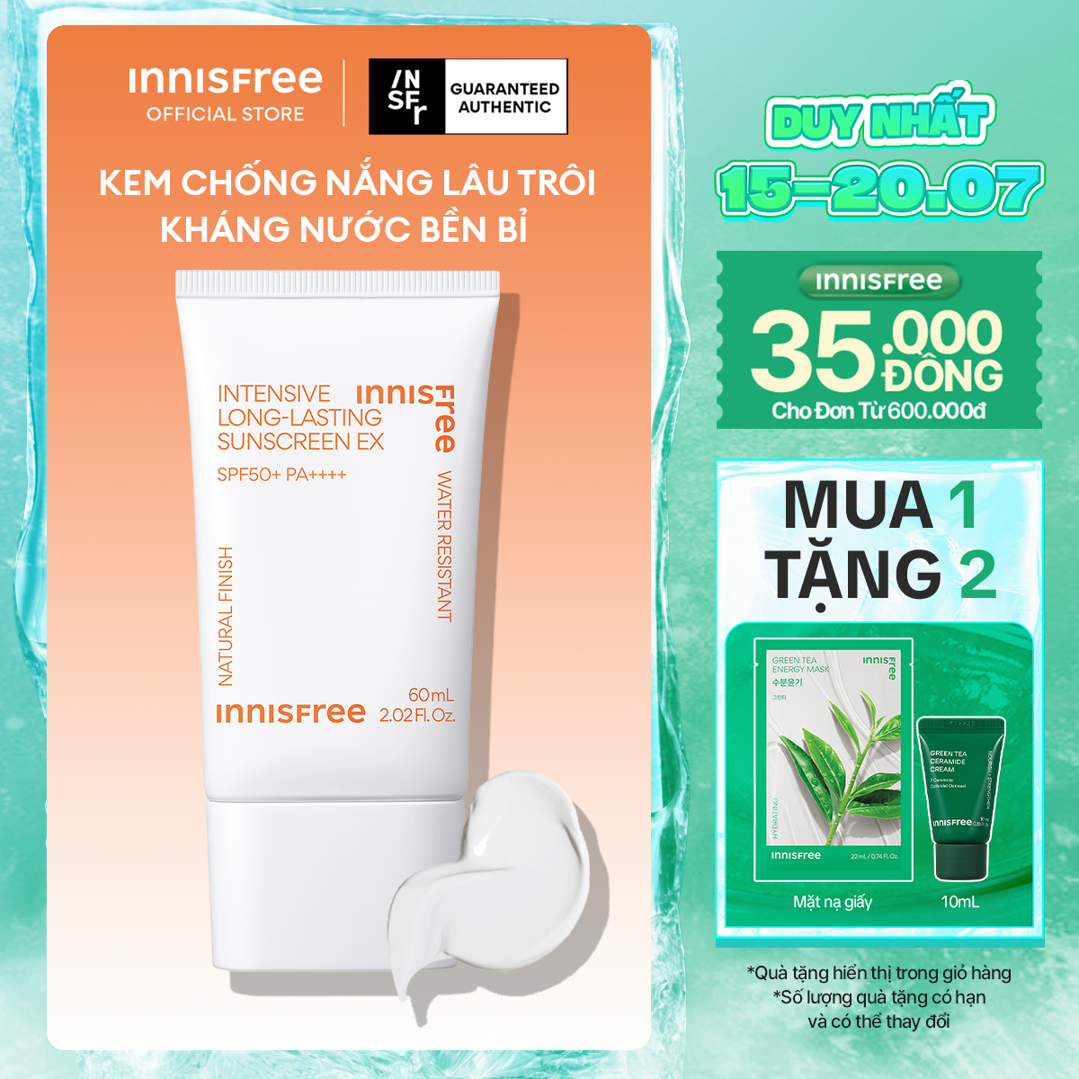 Kem chống nắng lâu trôi INNISFREE Intensive Long Lasting Sunscreen Ex 60ml