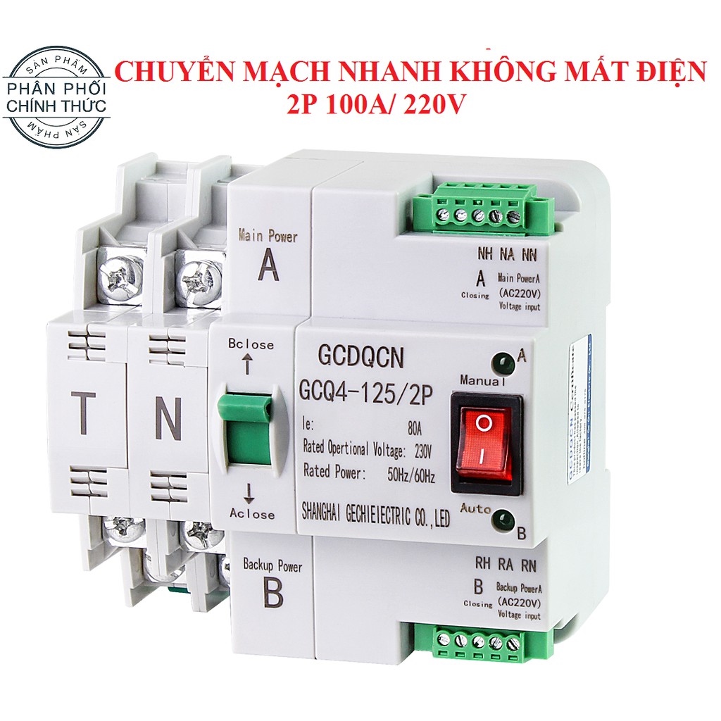 Cầu dao đảo chiều tự động ATS 2P 100A/220V chuyển nhanh không mất điện