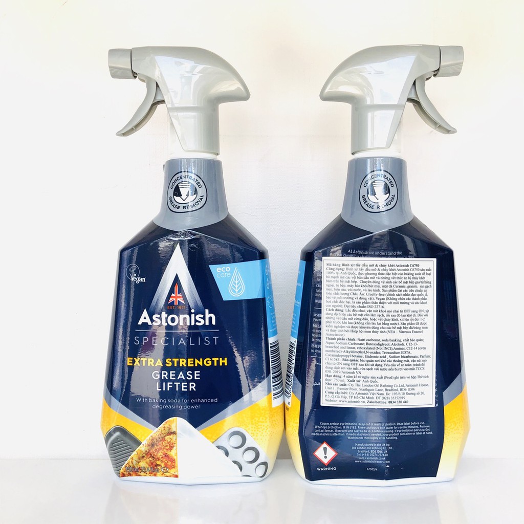 Tẩy dầu mỡ ASTONISH tẩy sạch dầu mỡ cứng đầu trên máy hút mùi bếp gas bếp từ tường bếp xoong chảo