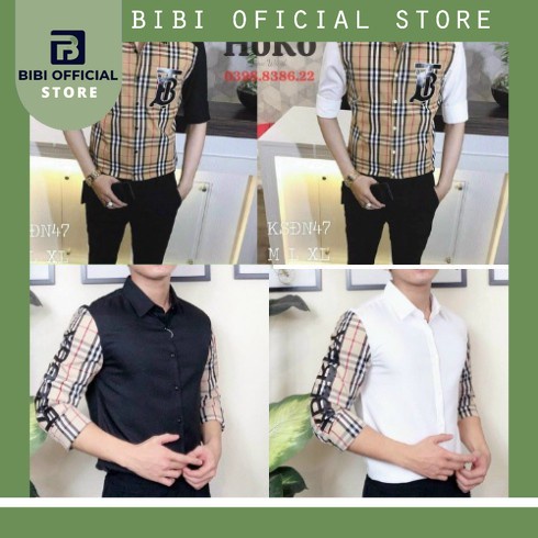 Áo sơ mi burberry nam , áo sơ mi kẻ nam 3d chất liệu lụa kate chống nhăn bibi