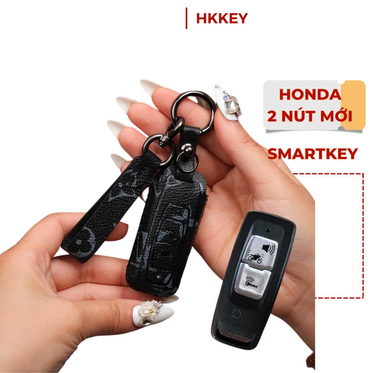 Bao da bảo vệ chìa khoá xe Honda SH 350i 150i 2022 2023  khâu tay móc đen có tay cầm