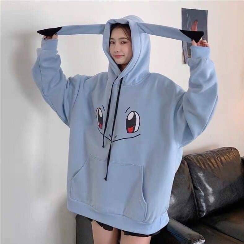 Áo Khoác Nữ Nỉ Bông Có Nón Họa Tiết Pokemon Cực Dễ Thương Form Rộng Mặc Thoáng Mát