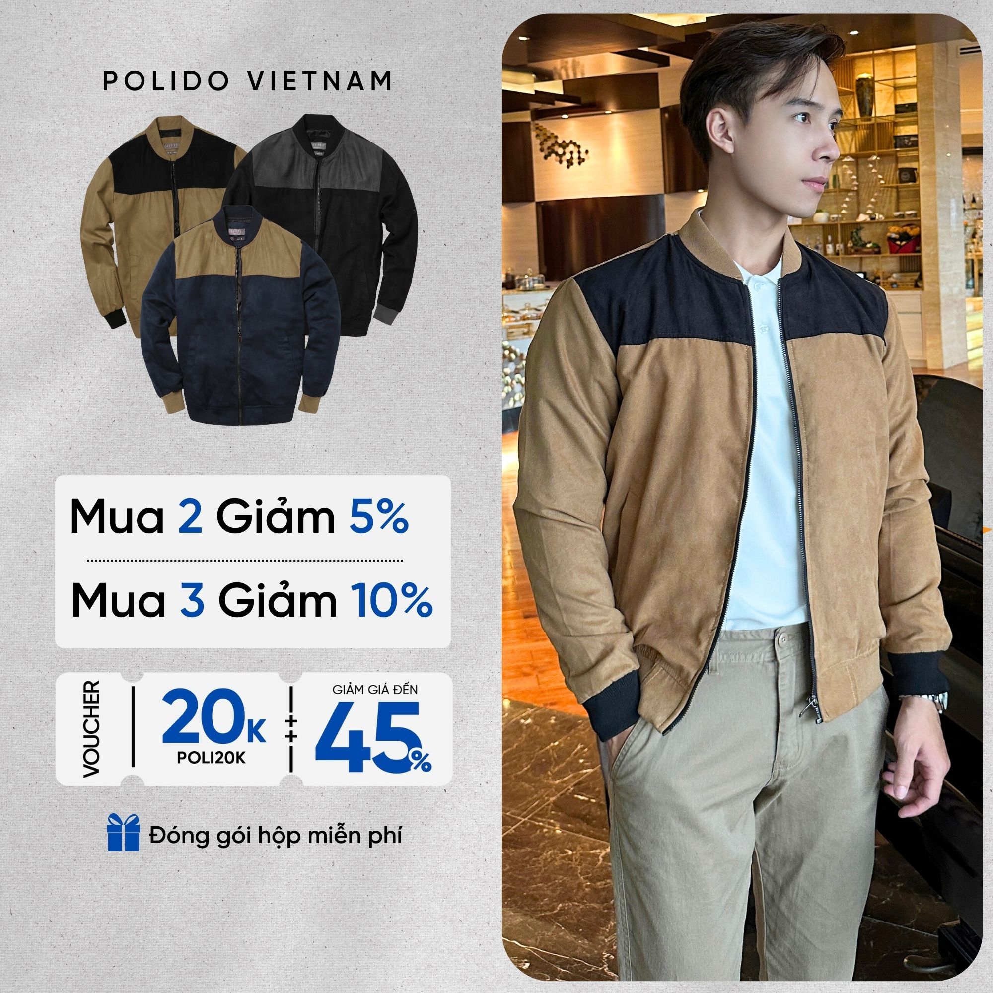 Áo Khoác BomBer Da Lộn PHỐI CF Nam, 2 Lớp Chất Liệu DA Lộn Bên Trong Có Lót Gió