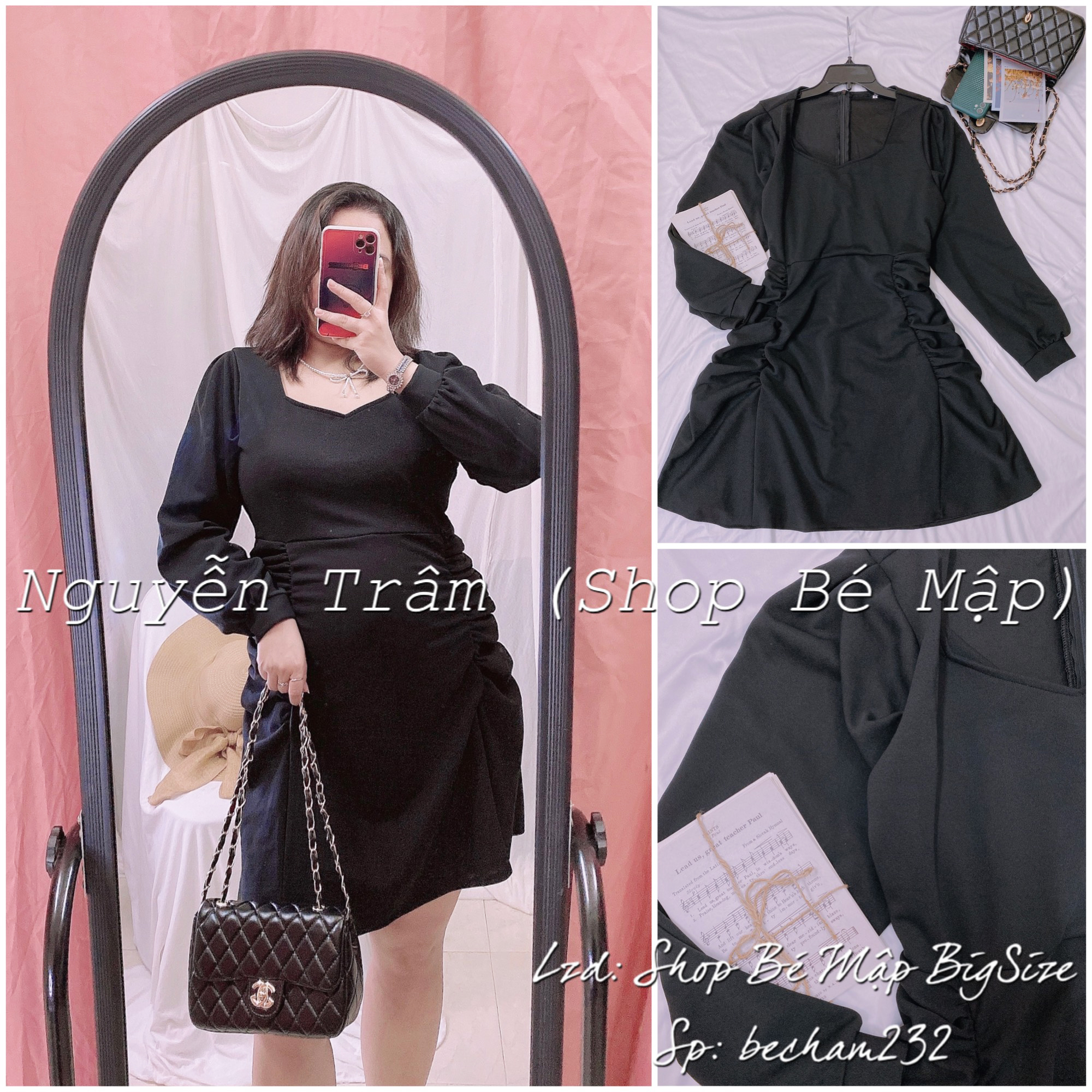 Đầm suông đuôi cá nhún tay dài bigsize 67-87kg
