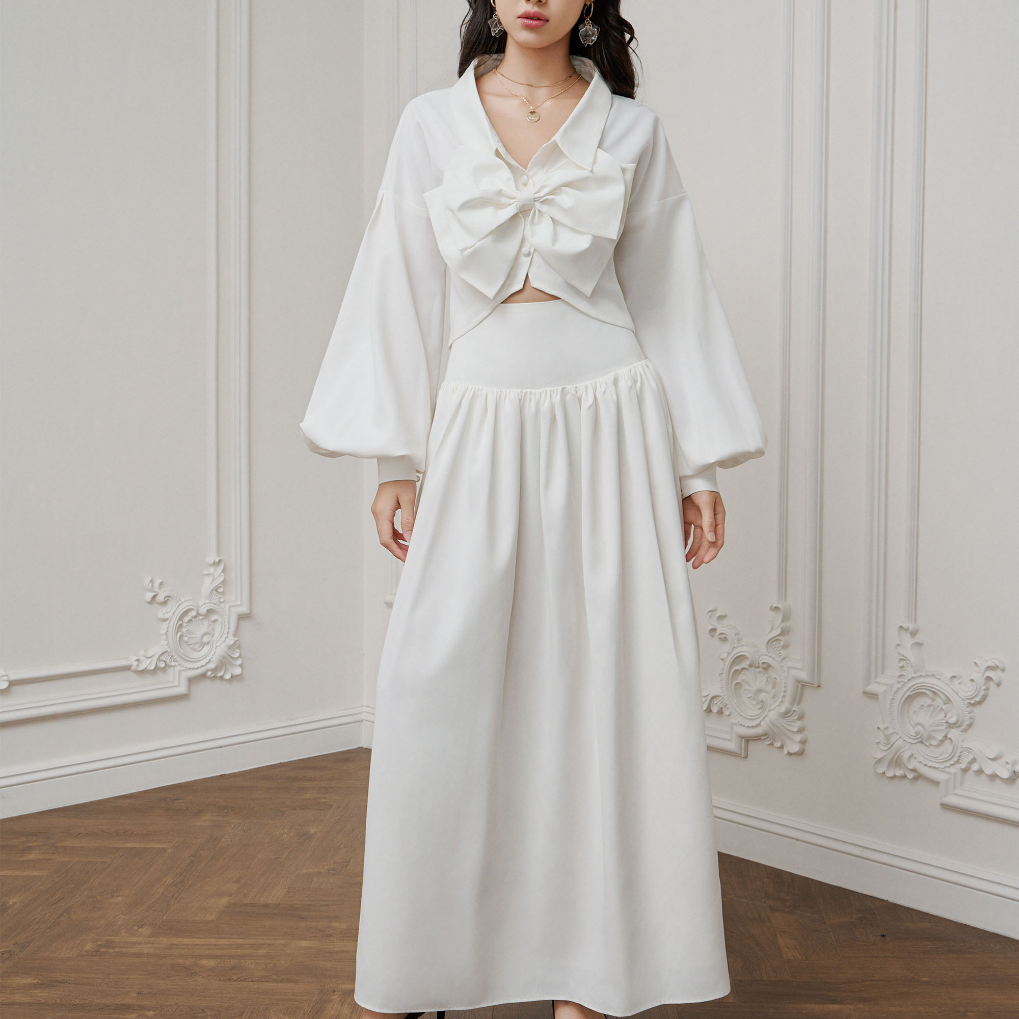 Anh's chân váy dài xếp ly lưng cao chất kaki sage skirt
