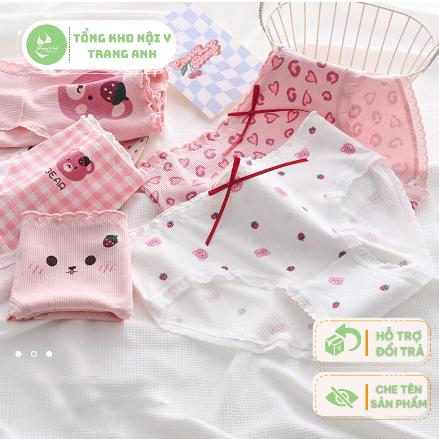 Combo 10 Quần Lót Bé Gái Thun Tăm Thấm Hút Mồ Hôi Hình Gấu Hồng Đáy 2 Lớp Kháng Khuẩn 25-62KG Quần Cute CTB09