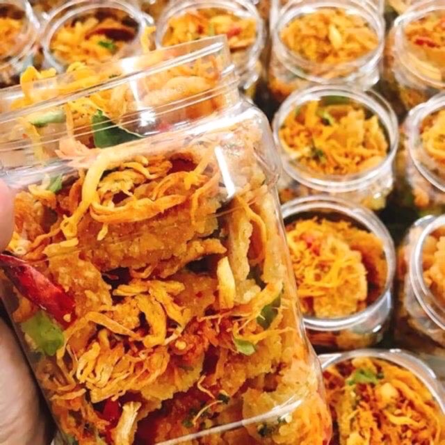 Cơm cháy lắc khô gà hũ 500gram - cơm cháy mắm hành mix khô gà lá chanh - thơm ngon đậm vị
