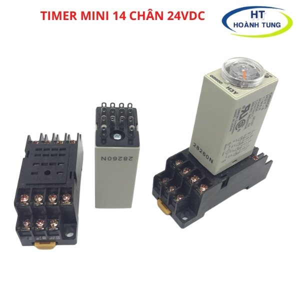 Timer hẹn giờ H3Y-4 relay mini thời gian, công tắc hẹn giờ 14 chân điện áp 24VDC tặng kèm chân đế PYF14A