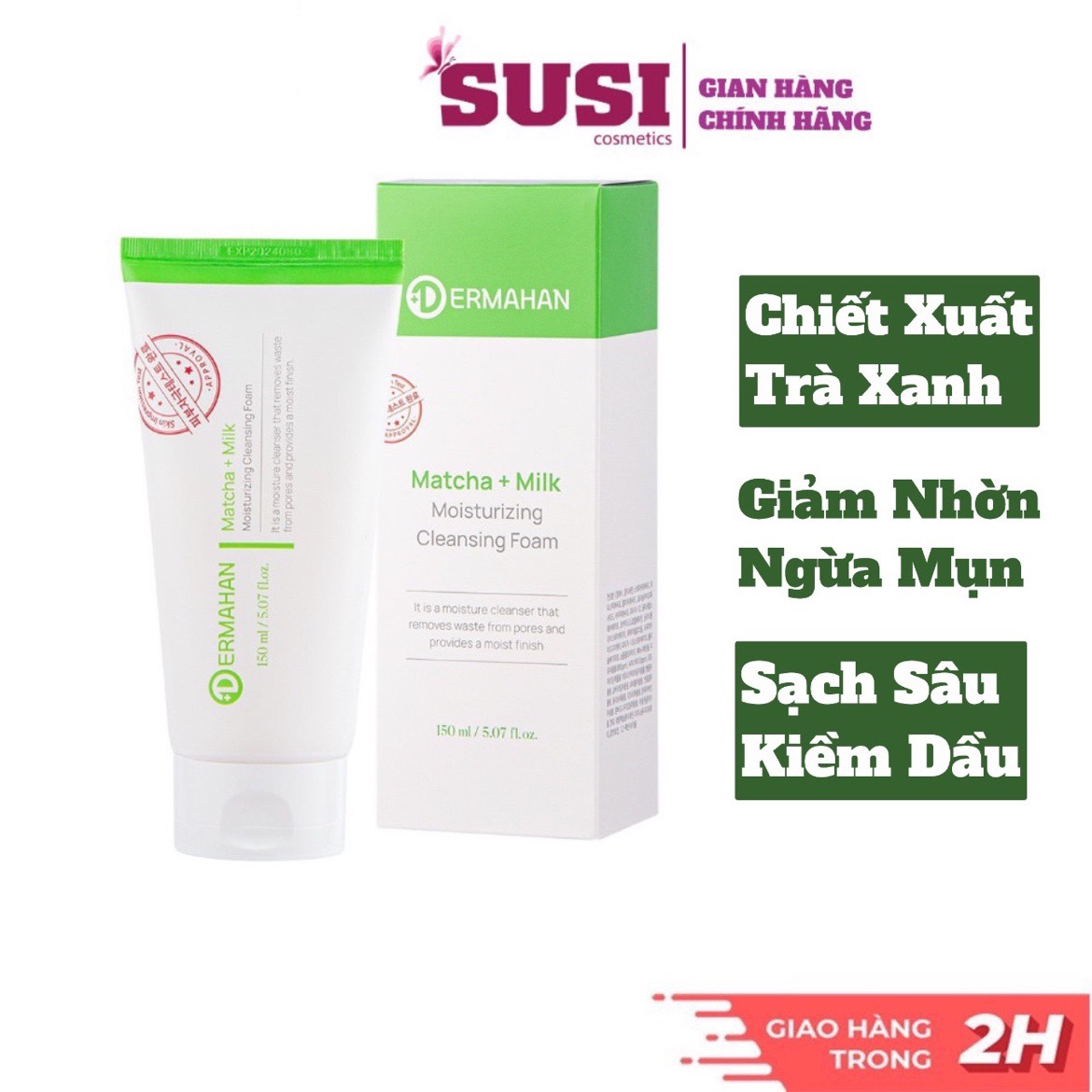 Sữa Rửa Mặt Trà Xanh Dermahan Matcha & Milk Moisturizing Cleansing Foam 150ml