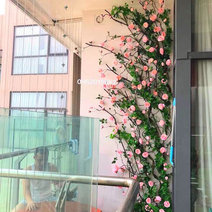 Hoa giả hoa lụa - Dây leo Hoa hồng trà cổ xịn dài 180cm